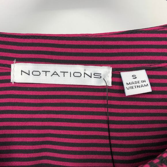 Notations Tab Sleeve Button Front Blouse Womens Sz Small Pink Black Striped NEW - Picture 5 of 6